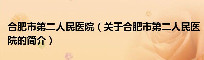 合肥市第二人民医院（关于合肥市第二人民医院的简介）