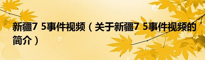 新疆7 5事件视频（关于新疆7 5事件视频的简介）