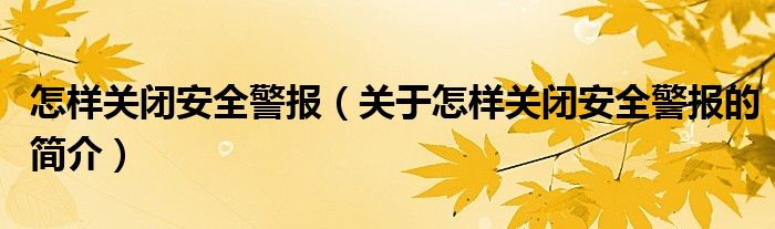 怎样关闭安全警报（关于怎样关闭安全警报的简介）