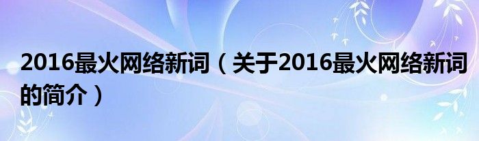 2016最火网络新词（关于2016最火网络新词的简介）