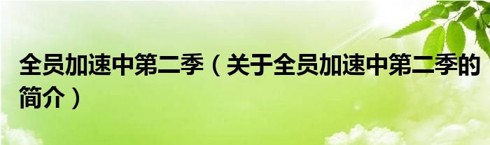 全员加速中第二季（关于全员加速中第二季的简介）