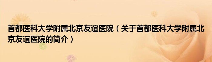 首都医科大学附属北京友谊医院（关于首都医科大学附属北京友谊医院的简介）