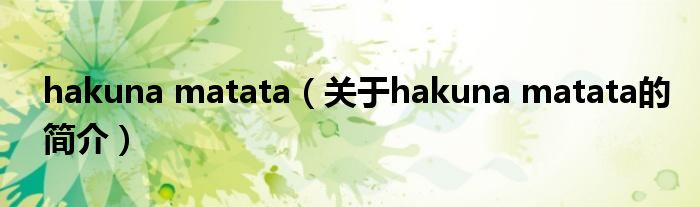 hakuna matata（关于hakuna matata的简介）