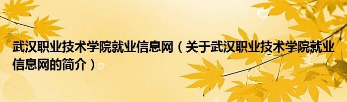 武汉职业技术学院就业信息网（关于武汉职业技术学院就业信息网的简介）