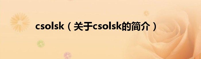 csolsk（关于csolsk的简介）