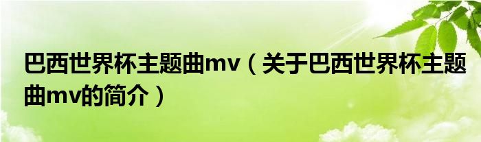 巴西世界杯主题曲mv（关于巴西世界杯主题曲mv的简介）