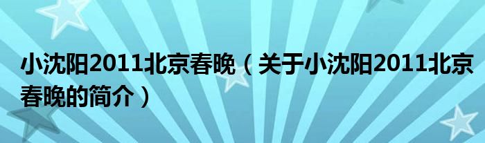 小沈阳2011北京春晚（关于小沈阳2011北京春晚的简介）