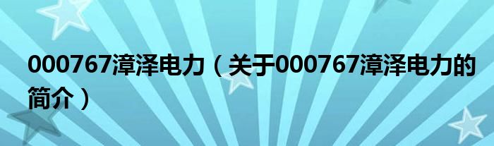 000767漳泽电力（关于000767漳泽电力的简介）