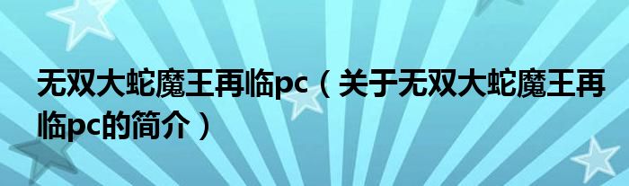 无双大蛇魔王再临pc（关于无双大蛇魔王再临pc的简介）