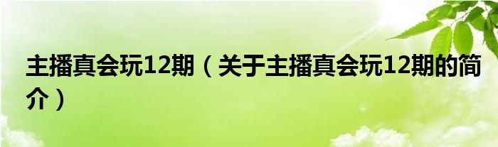 主播真会玩12期（关于主播真会玩12期的简介）