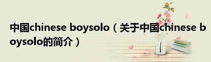 中国chinese boysolo（关于中国chinese boysolo的简介）