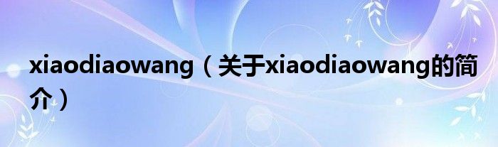 xiaodiaowang（关于xiaodiaowang的简介）