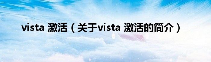 vista 激活（关于vista 激活的简介）