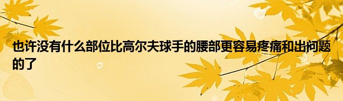 也许没有什么部位比高尔夫球手的腰部更容易疼痛和出问题的了