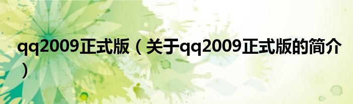 qq2009正式版（关于qq2009正式版的简介）