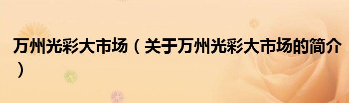 万州光彩大市场（关于万州光彩大市场的简介）