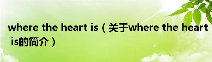 where the heart is（关于where the heart is的简介）