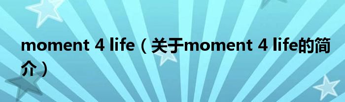 moment 4 life（关于moment 4 life的简介）