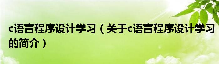 c语言程序设计学习（关于c语言程序设计学习的简介）