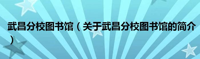 武昌分校图书馆（关于武昌分校图书馆的简介）