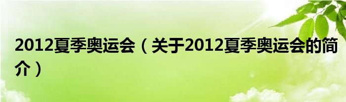 2012夏季奥运会（关于2012夏季奥运会的简介）