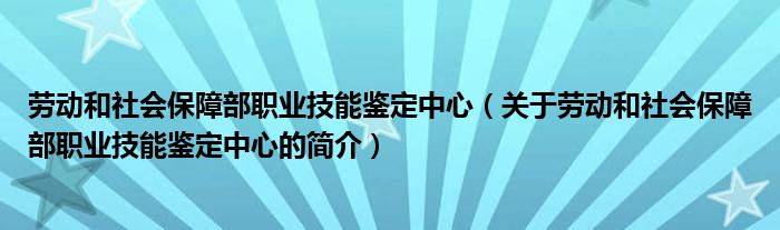 劳动和社会保障部职业技能鉴定中心（关于劳动和社会保障部职业技能鉴定中心的简介）