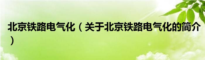 北京铁路电气化（关于北京铁路电气化的简介）