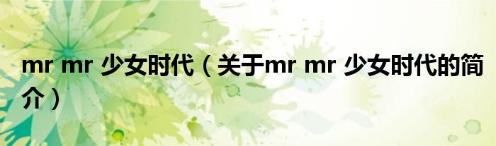 mr mr 少女时代（关于mr mr 少女时代的简介）