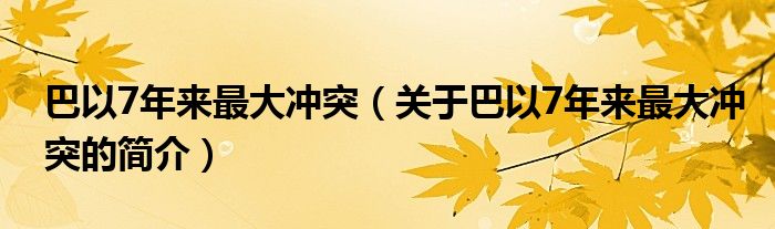 巴以7年来最大冲突（关于巴以7年来最大冲突的简介）