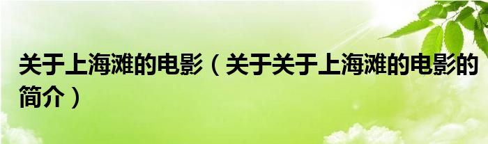 关于上海滩的电影（关于关于上海滩的电影的简介）