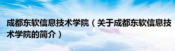 成都东软信息技术学院（关于成都东软信息技术学院的简介）