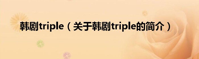 韩剧triple（关于韩剧triple的简介）