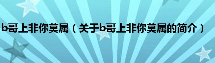 b哥上非你莫属（关于b哥上非你莫属的简介）