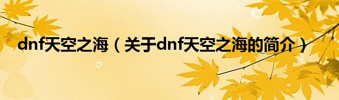 dnf天空之海（关于dnf天空之海的简介）