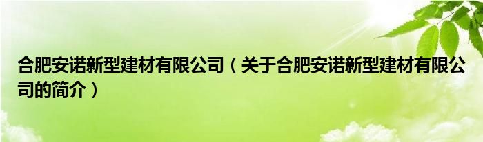 合肥安诺新型建材有限公司（关于合肥安诺新型建材有限公司的简介）