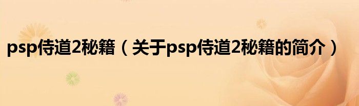 psp侍道2秘籍（关于psp侍道2秘籍的简介）