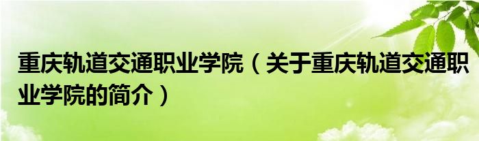 重庆轨道交通职业学院（关于重庆轨道交通职业学院的简介）