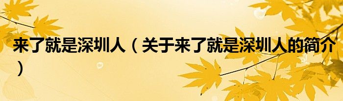 来了就是深圳人（关于来了就是深圳人的简介）