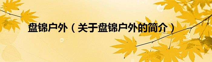 盘锦户外（关于盘锦户外的简介）