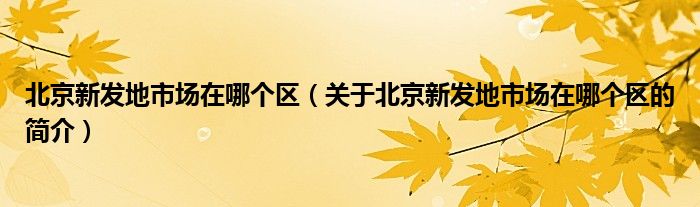 北京新发地市场在哪个区（关于北京新发地市场在哪个区的简介）