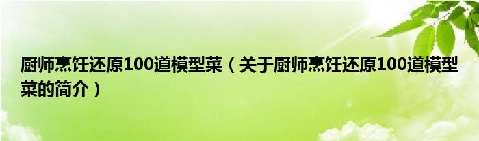 厨师烹饪还原100道模型菜（关于厨师烹饪还原100道模型菜的简介）