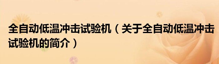 全自动低温冲击试验机（关于全自动低温冲击试验机的简介）