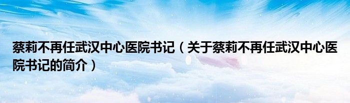 蔡莉不再任武汉中心医院书记（关于蔡莉不再任武汉中心医院书记的简介）