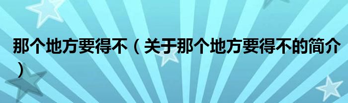 那个地方要得不（关于那个地方要得不的简介）