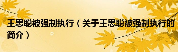 王思聪被强制执行（关于王思聪被强制执行的简介）