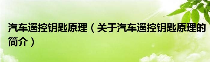 汽车遥控钥匙原理（关于汽车遥控钥匙原理的简介）