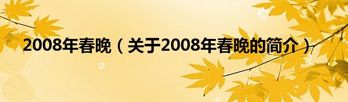 2008年春晚（关于2008年春晚的简介）