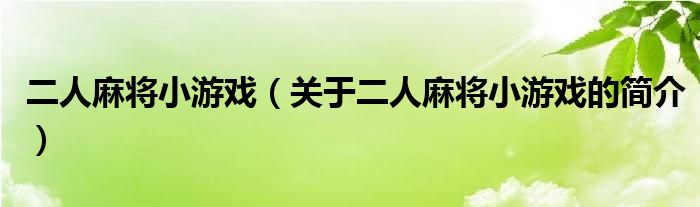 二人麻将小游戏（关于二人麻将小游戏的简介）