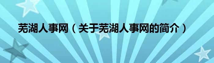 芜湖人事网（关于芜湖人事网的简介）