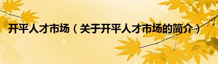 开平人才市场（关于开平人才市场的简介）